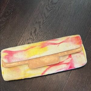 Linen and leather bcbg clutch